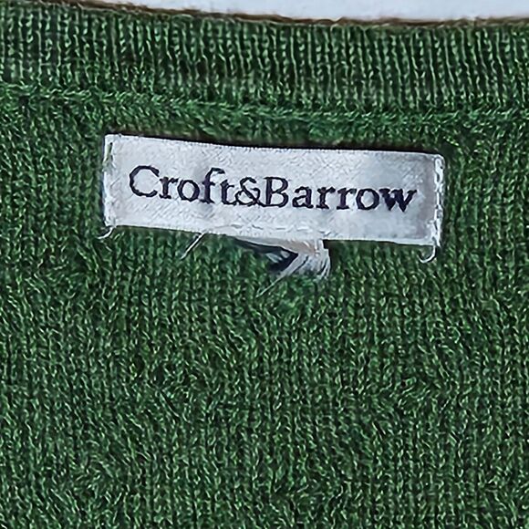Croft & Barrow Womens Large XL Cardigan Sweater Sage Green 1/4 Button V Neck Rib - Picture 2 of 10